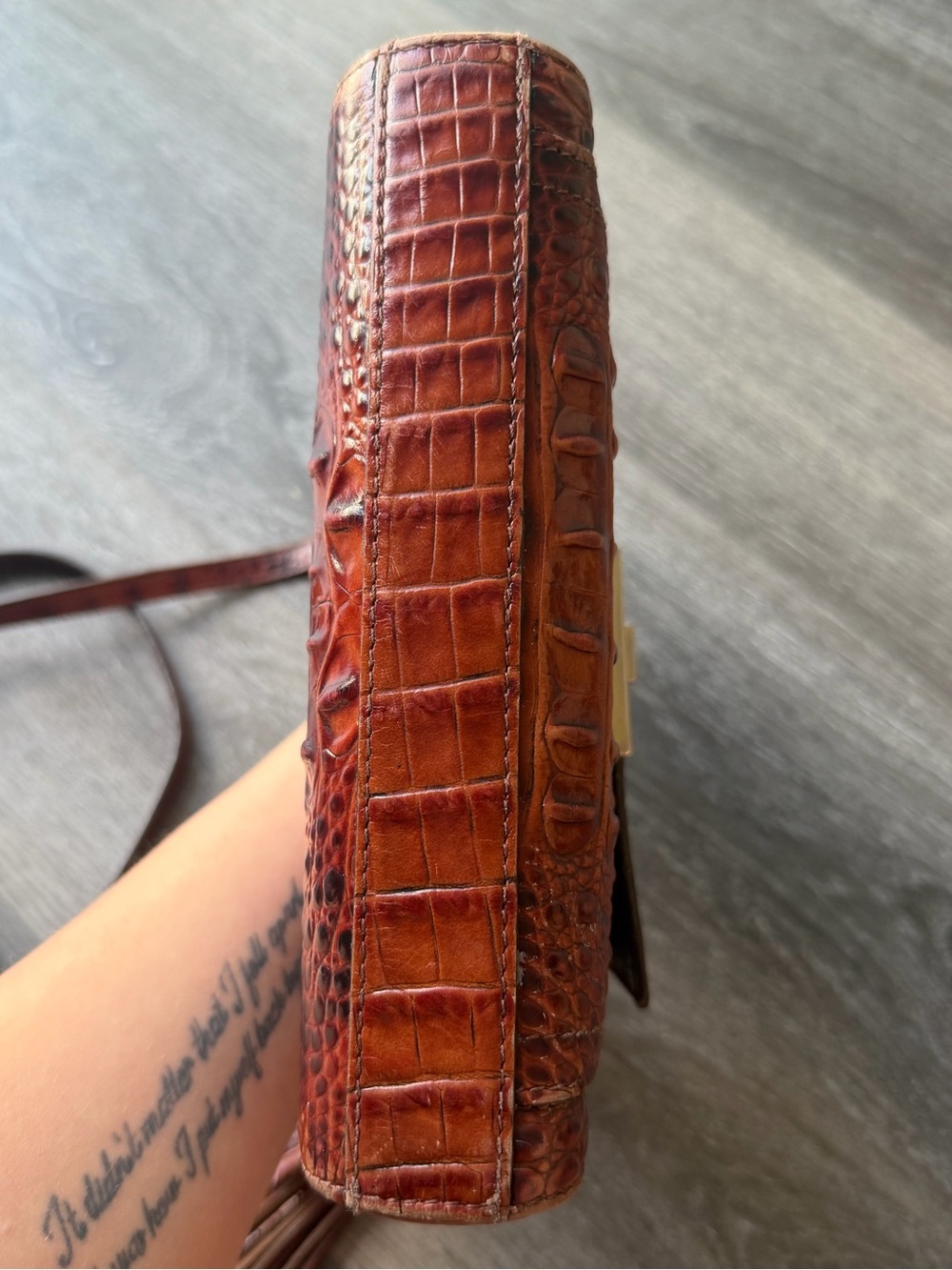 Brahmin Melbourne Manhattan Pecan Croc-Embossed Leather Crossbody with Tassel - Picture 10 of 10